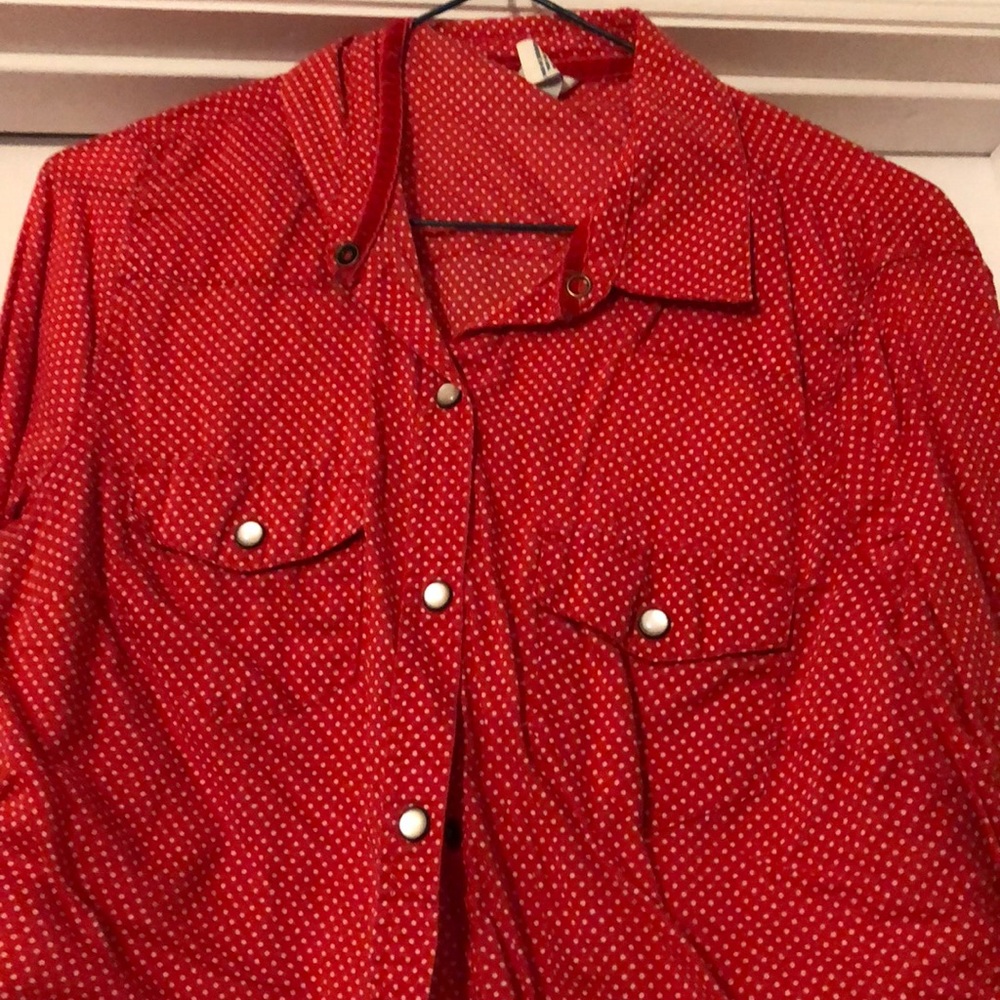 Red and white polka dot shirt